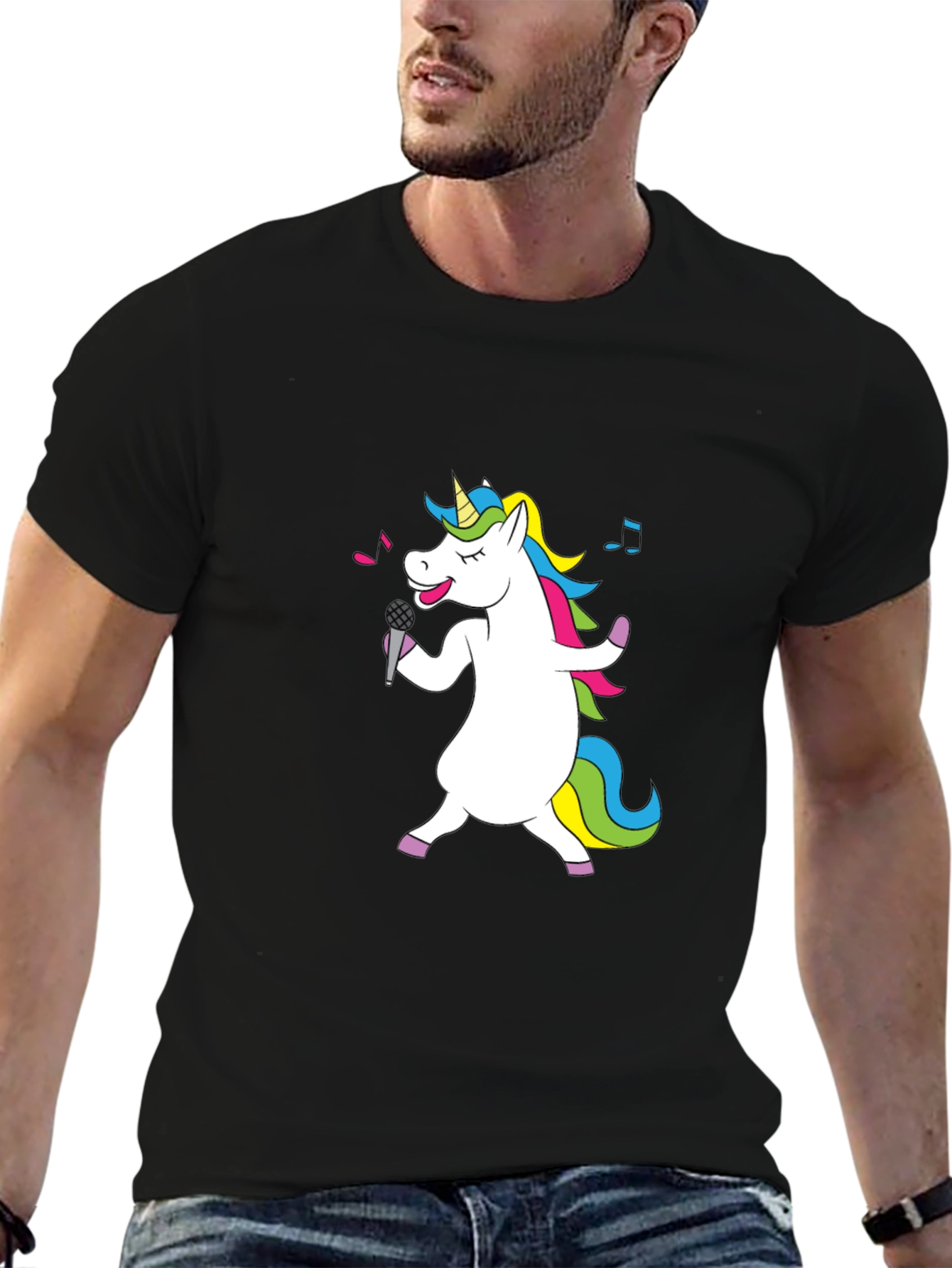 Singing Unicorn Black T-Shirt