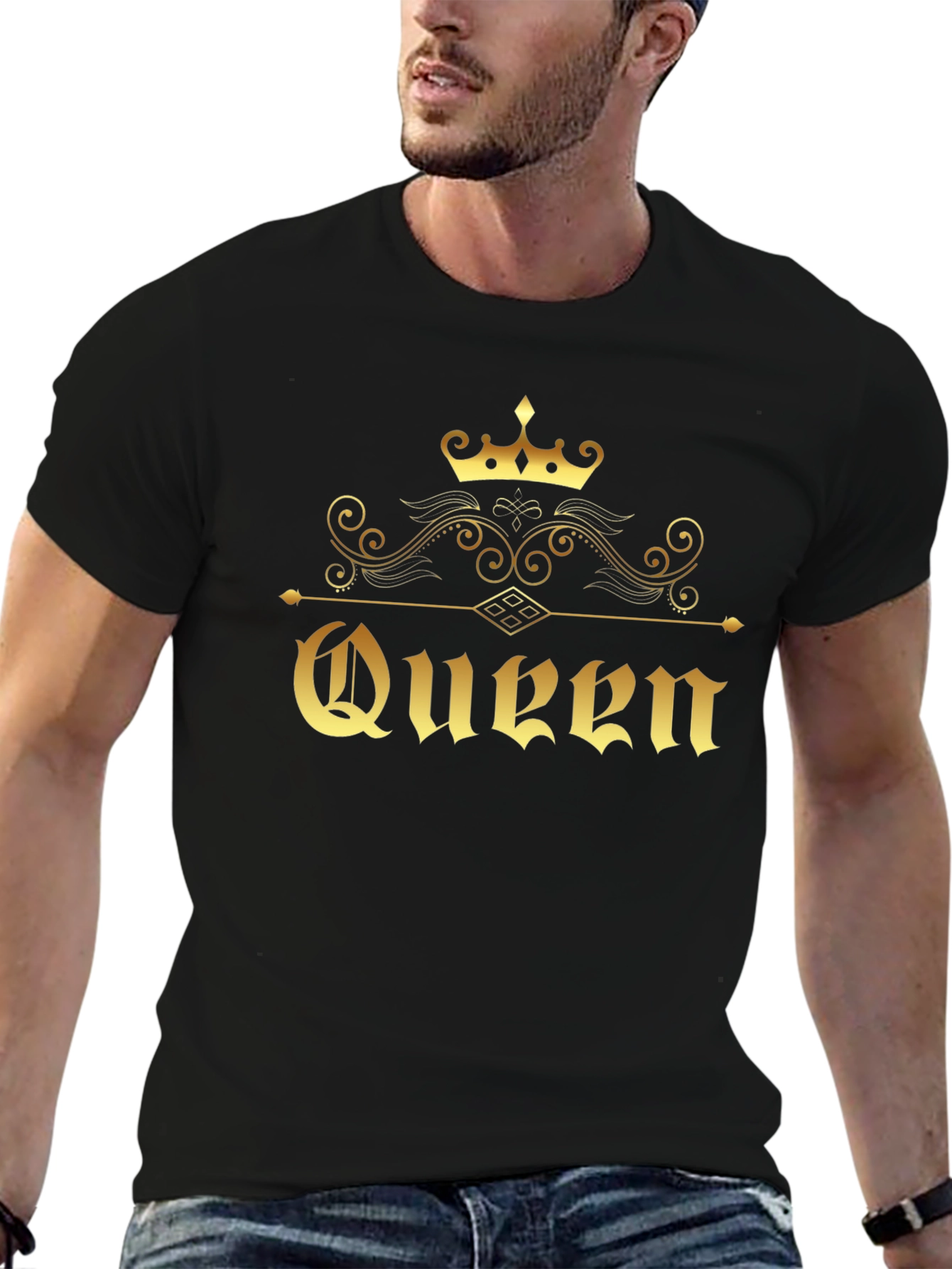 Golden Queen Crown Graphic Black T-Shirt