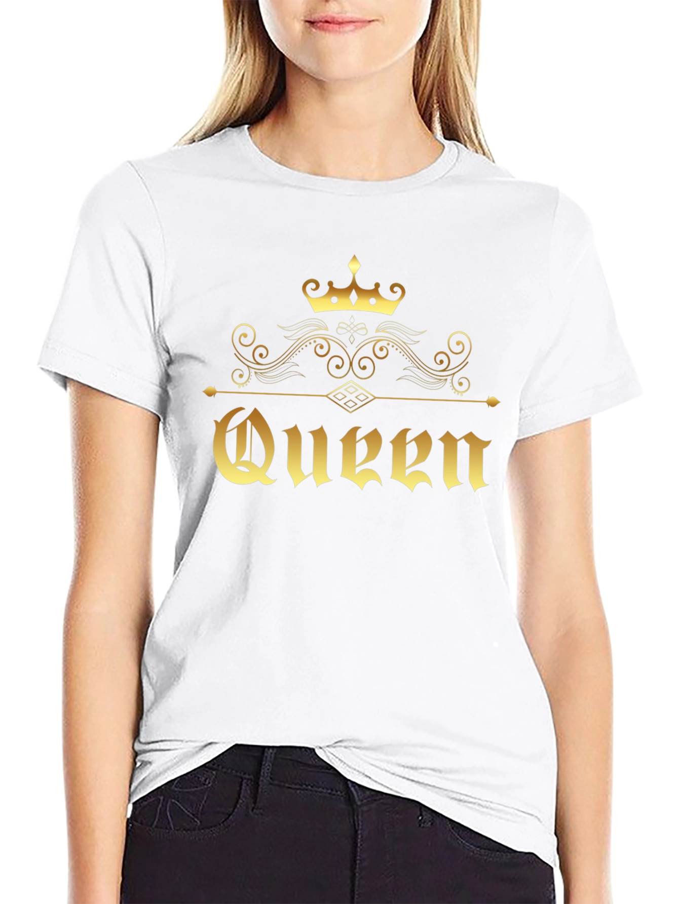Golden Queen Crown Graphic Black T-Shirt