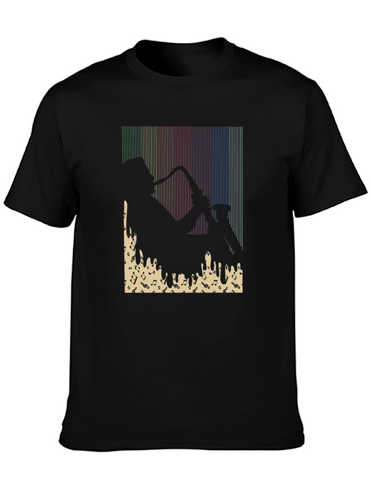 Jazz Saxophone Player Graphic Tee - Black Cotton T-Shirt