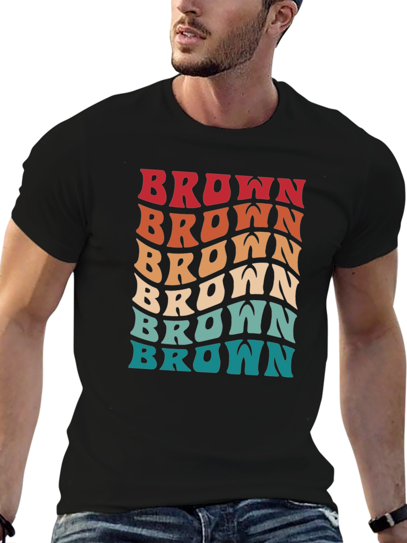 Retro Brown Wavy Text Graphic Tee