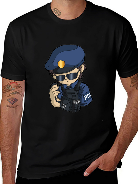 Police Cartoon Character Graphic Tee - Black