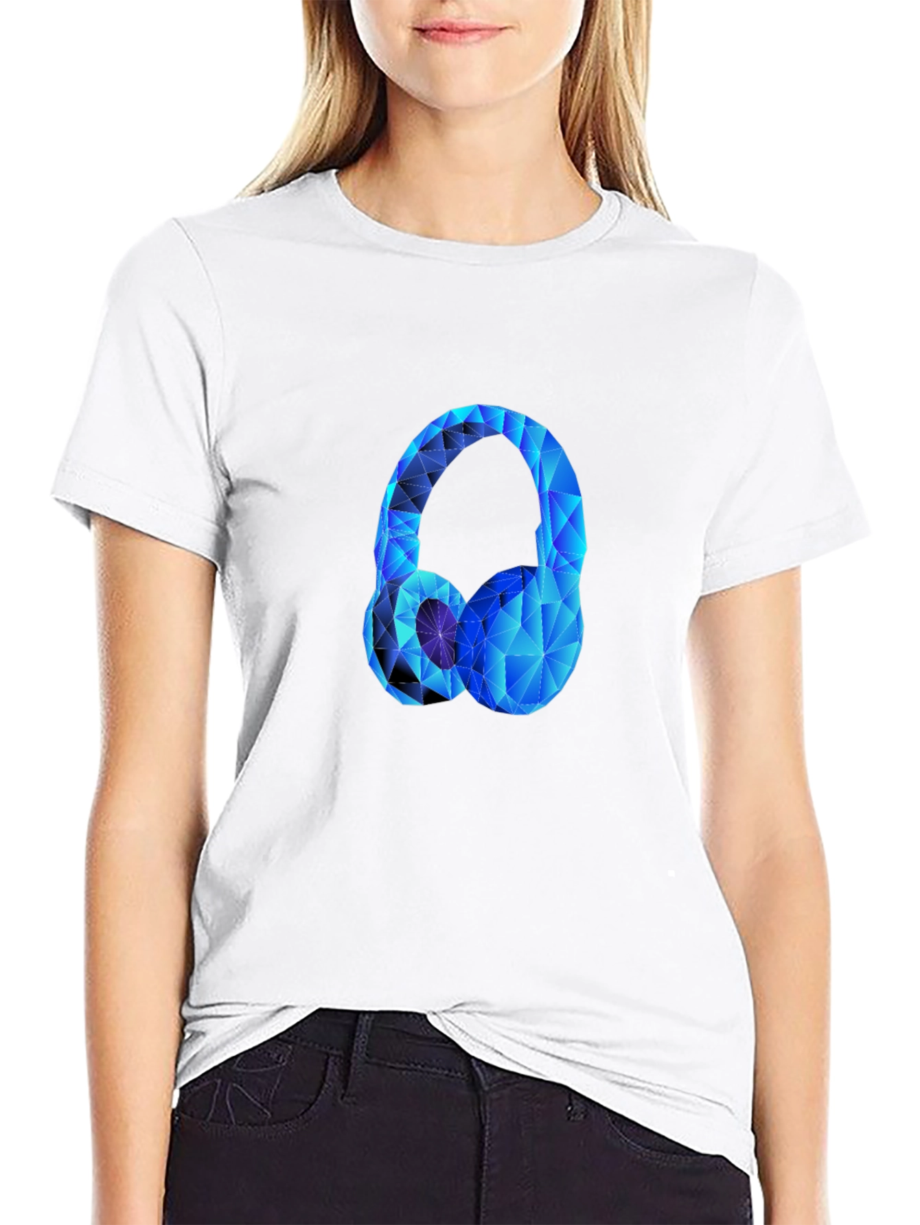 Geometric Headphones Graphic Tee - Black