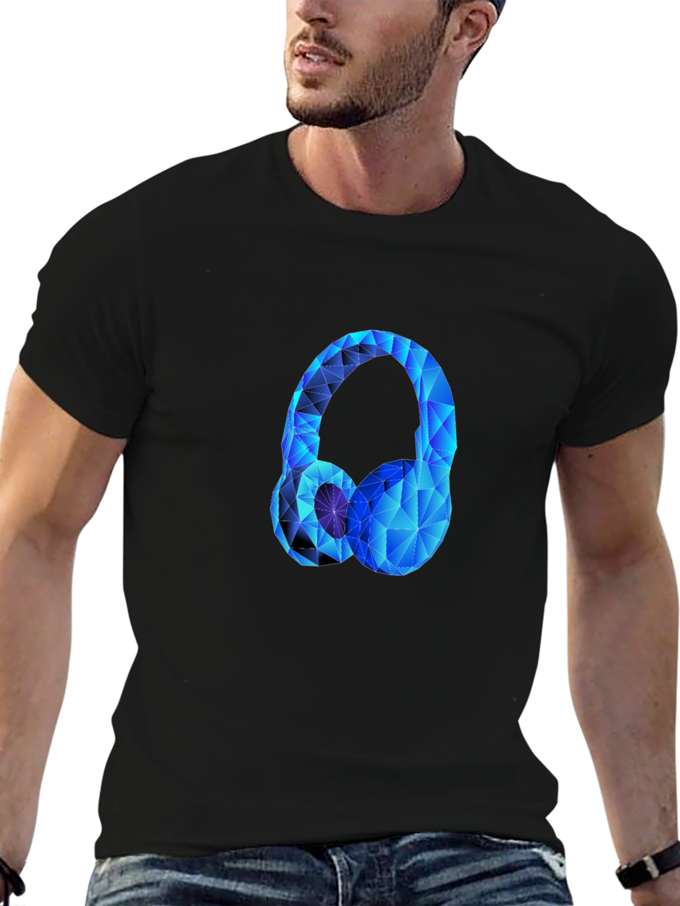 Geometric Headphones Graphic Tee - Black