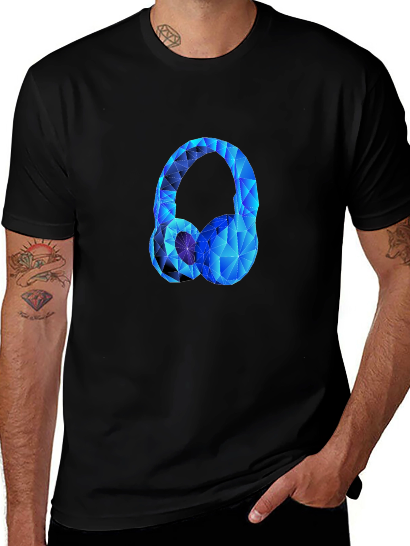 Geometric Headphones Graphic Tee - Black