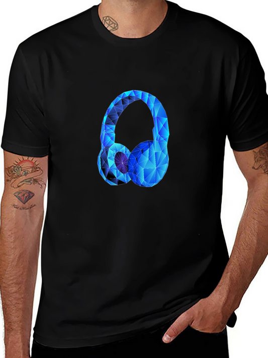 Geometric Headphones Graphic Tee - Black