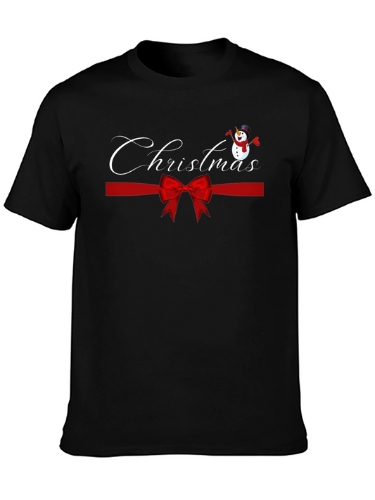 Festive Christmas Snowman Ribbon Graphic Tee