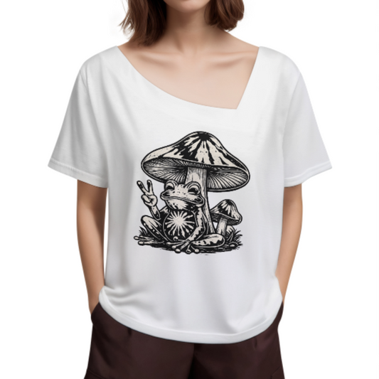 Peace Sign Frog Mushroom Graphic Tee | Psychedelic Cottagecore Vintage T-Shirt(z860)
