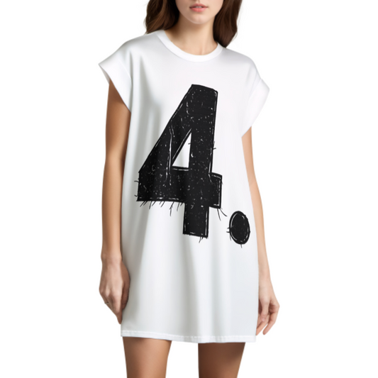 Distressed Number 4 Graphic Tee Dress – Minimalist Streetwear Oversized Shirt for Women(z829)