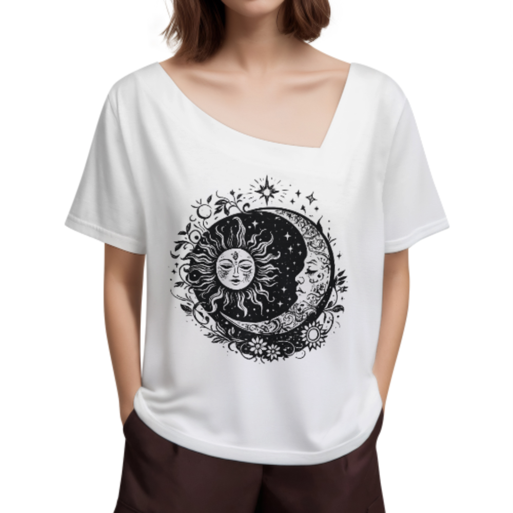 Celestial Sun & Moon Graphic Tee – Boho Mystic Astrology Vintage Shirt(z856)