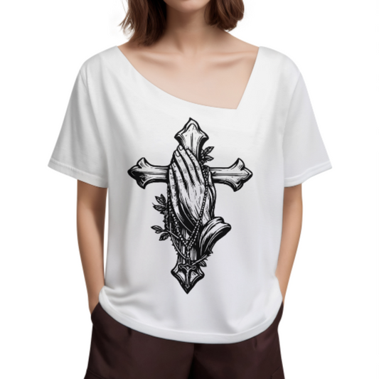 Praying Hands Cross Graphic Tee – Faith Inspired Christian Vintage Style T-Shirt for Men & Women(z858)