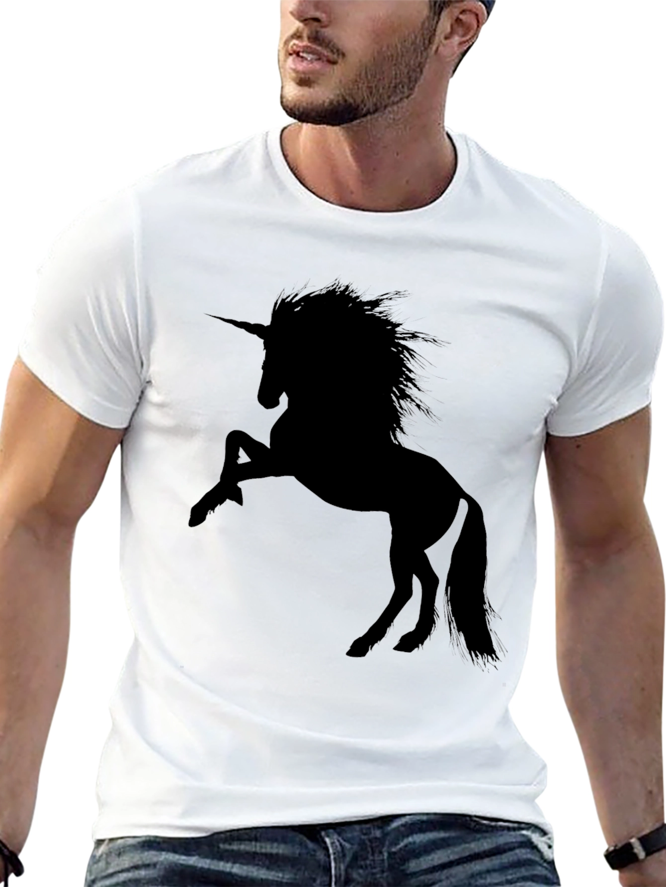 Mens Black Unicorn Graphic Tee