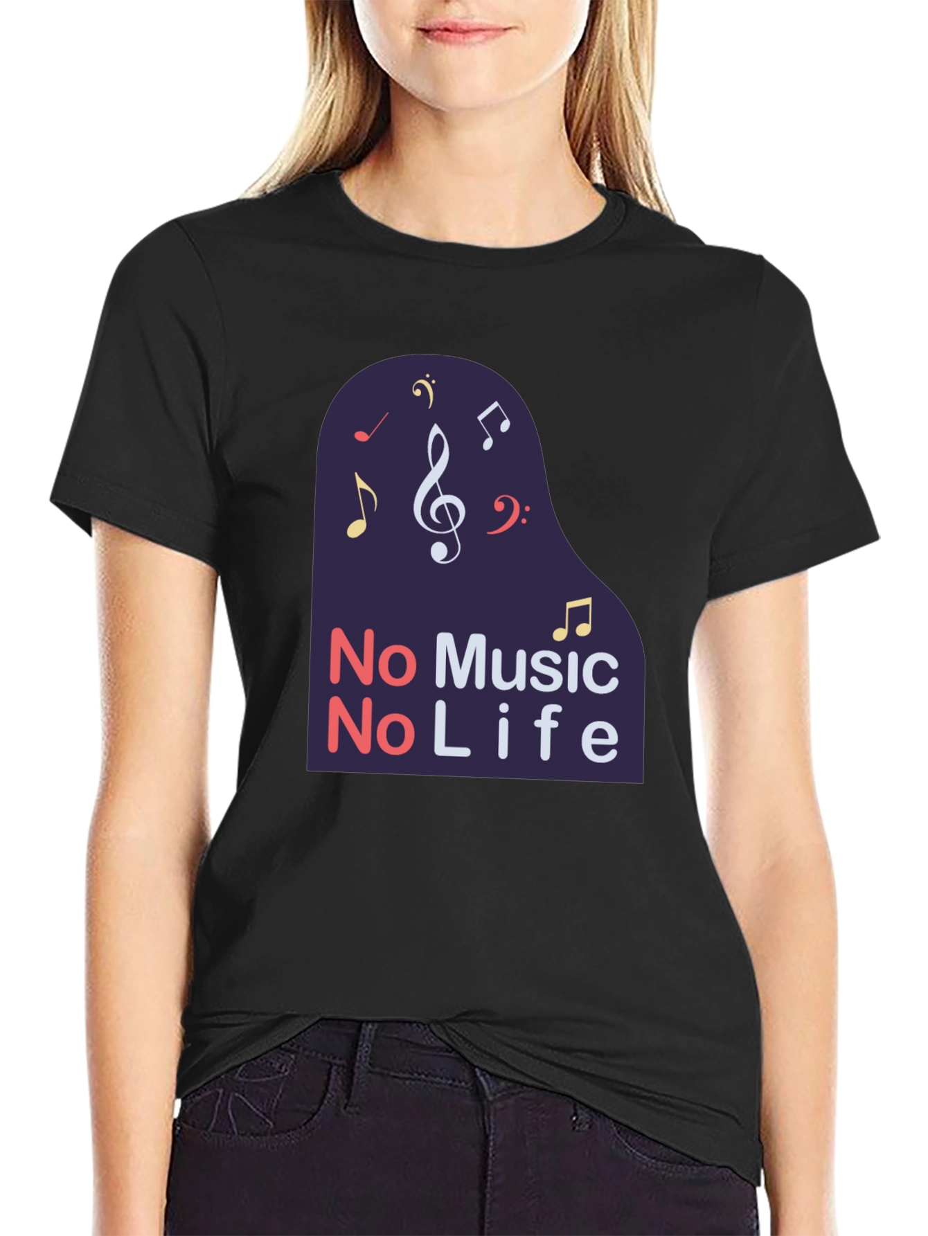 No Music No Life Black T-Shirt