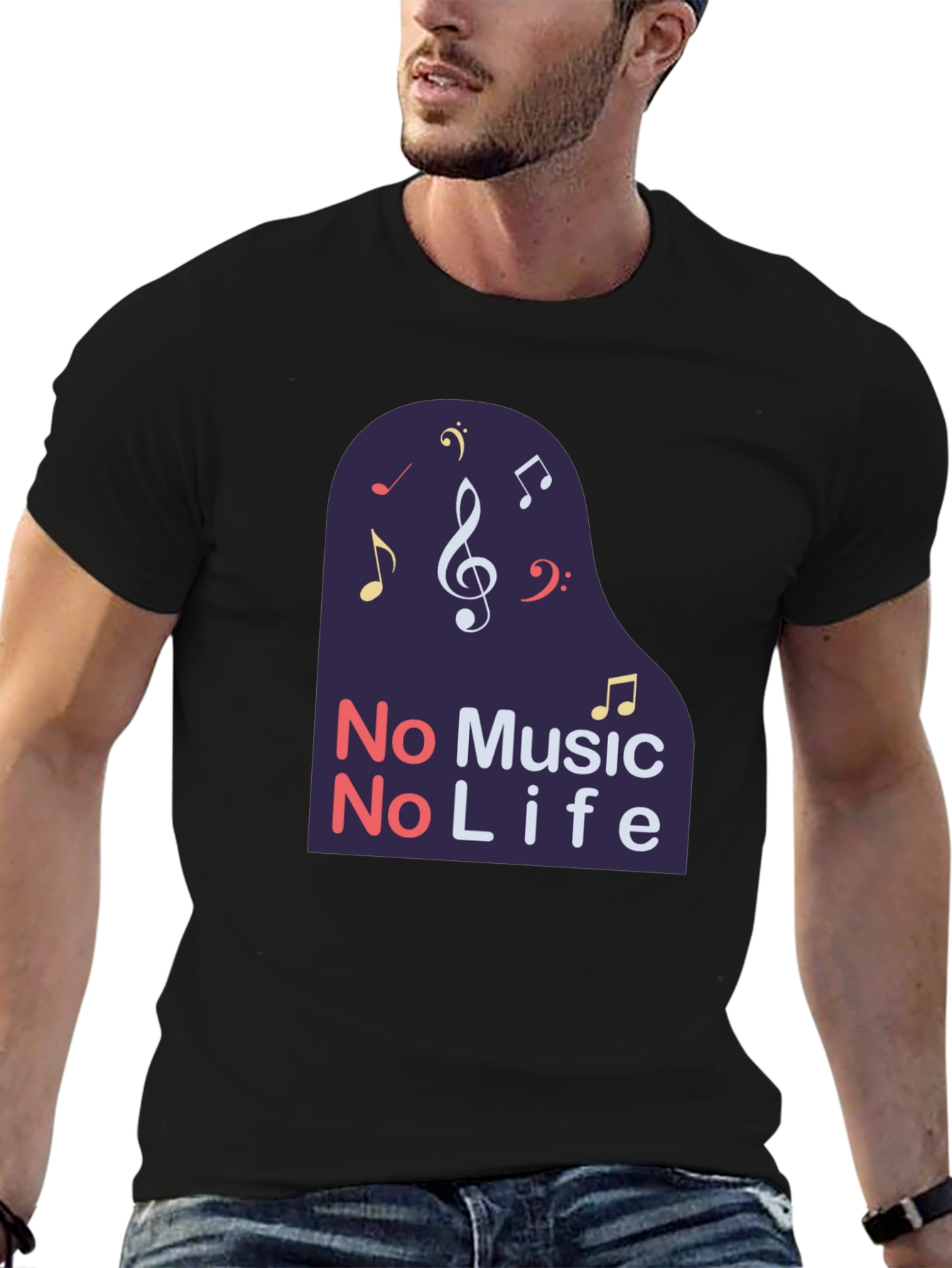 No Music No Life Black T-Shirt