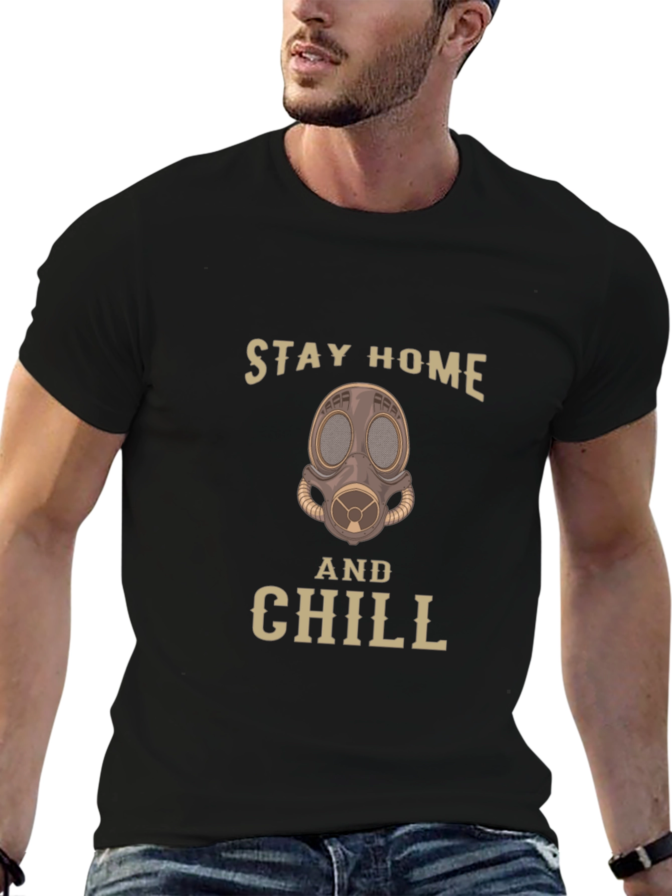 Stay Home & Chill Gas Mask Graphic Tee