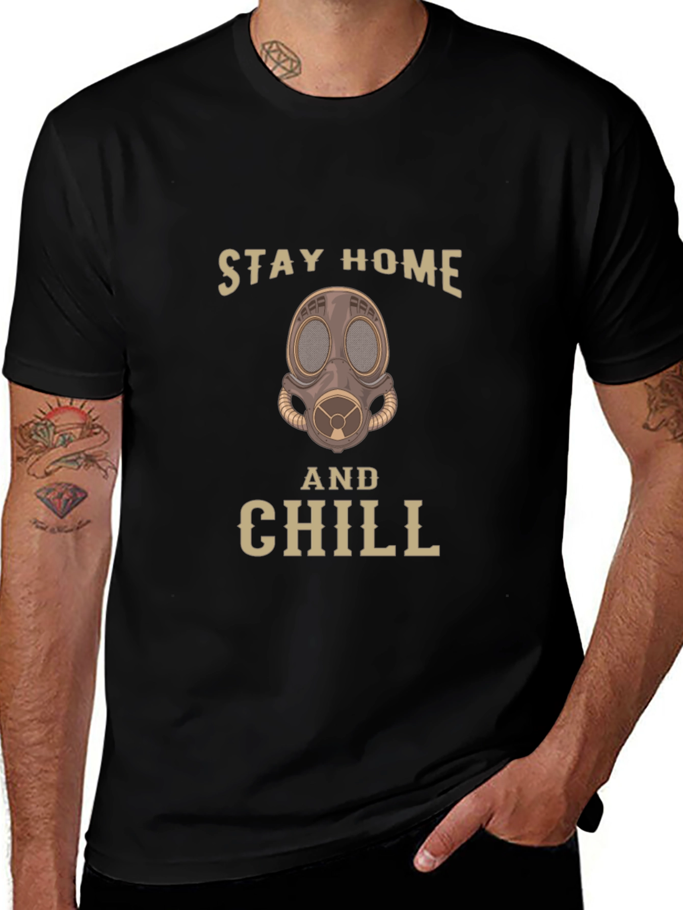 Stay Home & Chill Gas Mask Graphic Tee