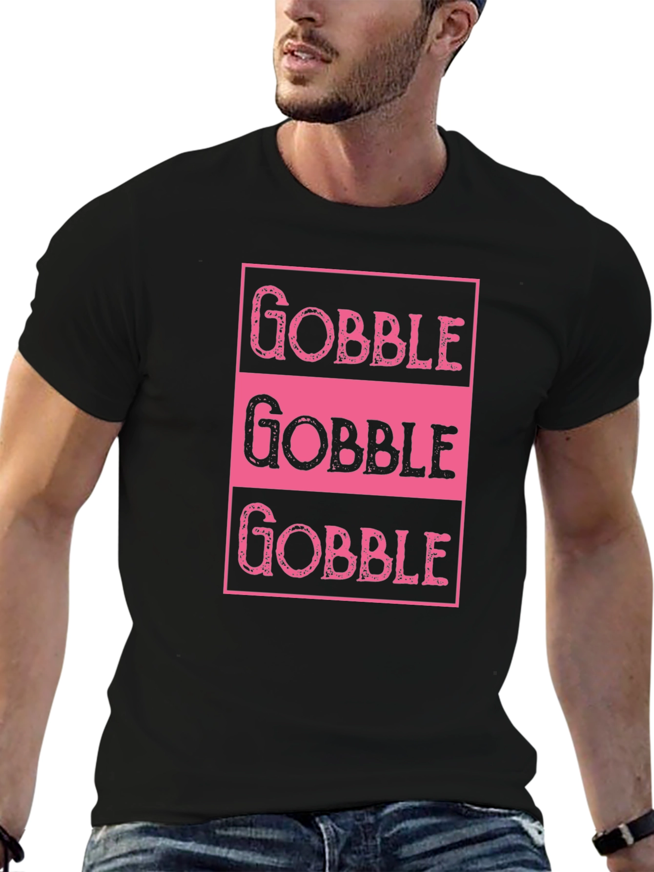 Gobble Thanksgiving T-Shirt - Pink on Black