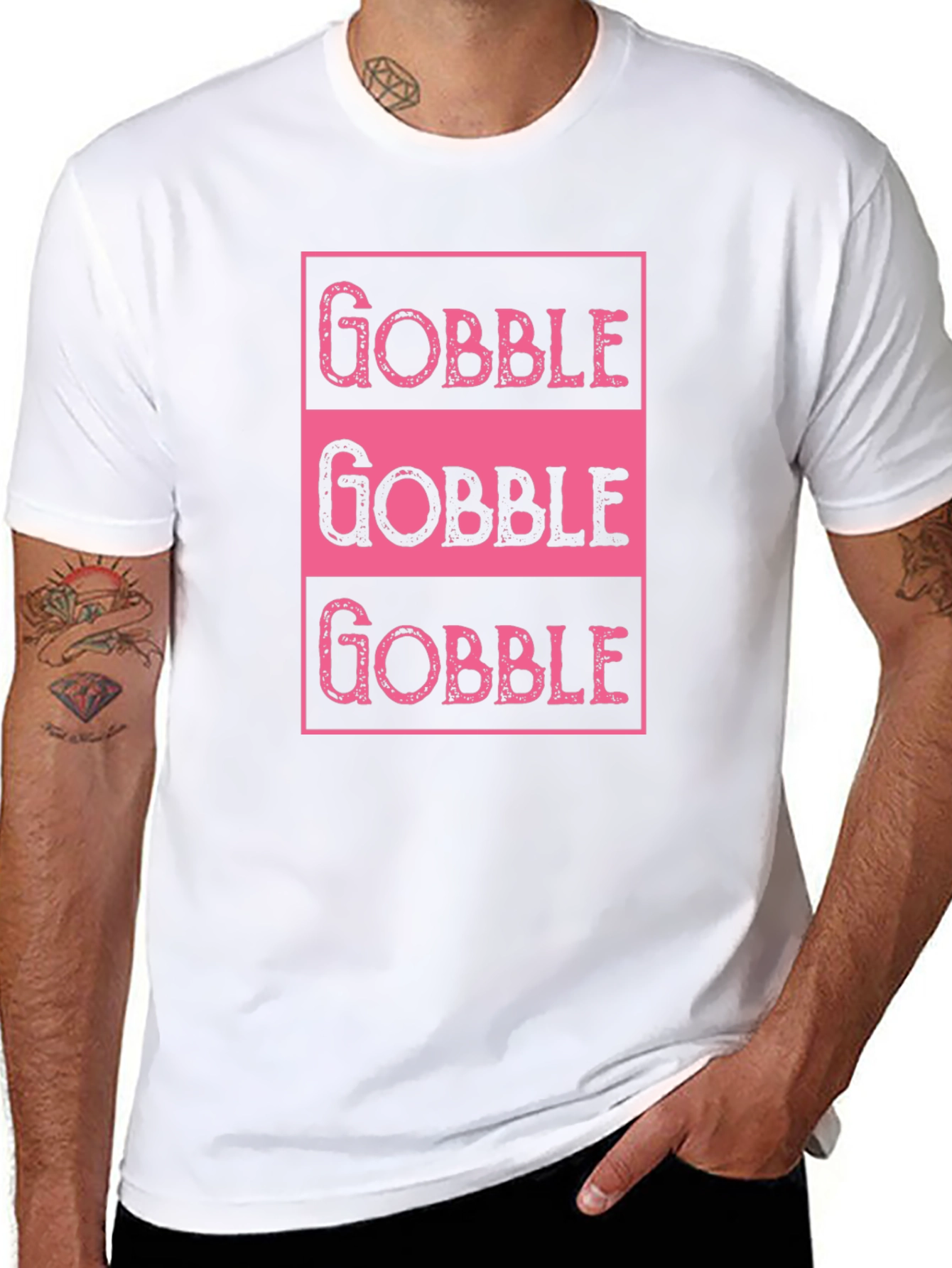 Gobble Thanksgiving T-Shirt - Pink on Black