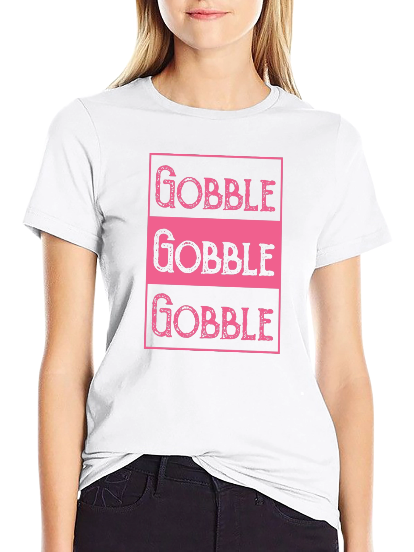 Gobble Thanksgiving T-Shirt - Pink on Black