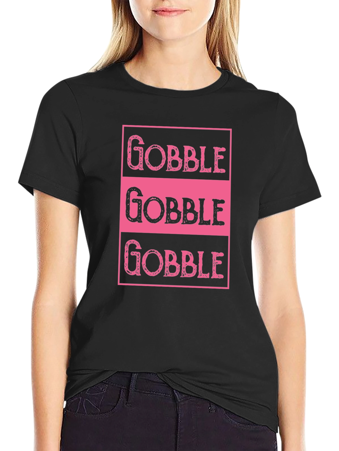 Gobble Thanksgiving T-Shirt - Pink on Black