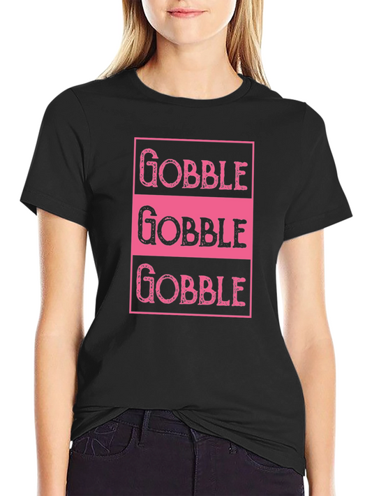 Gobble Thanksgiving T-Shirt - Pink on Black