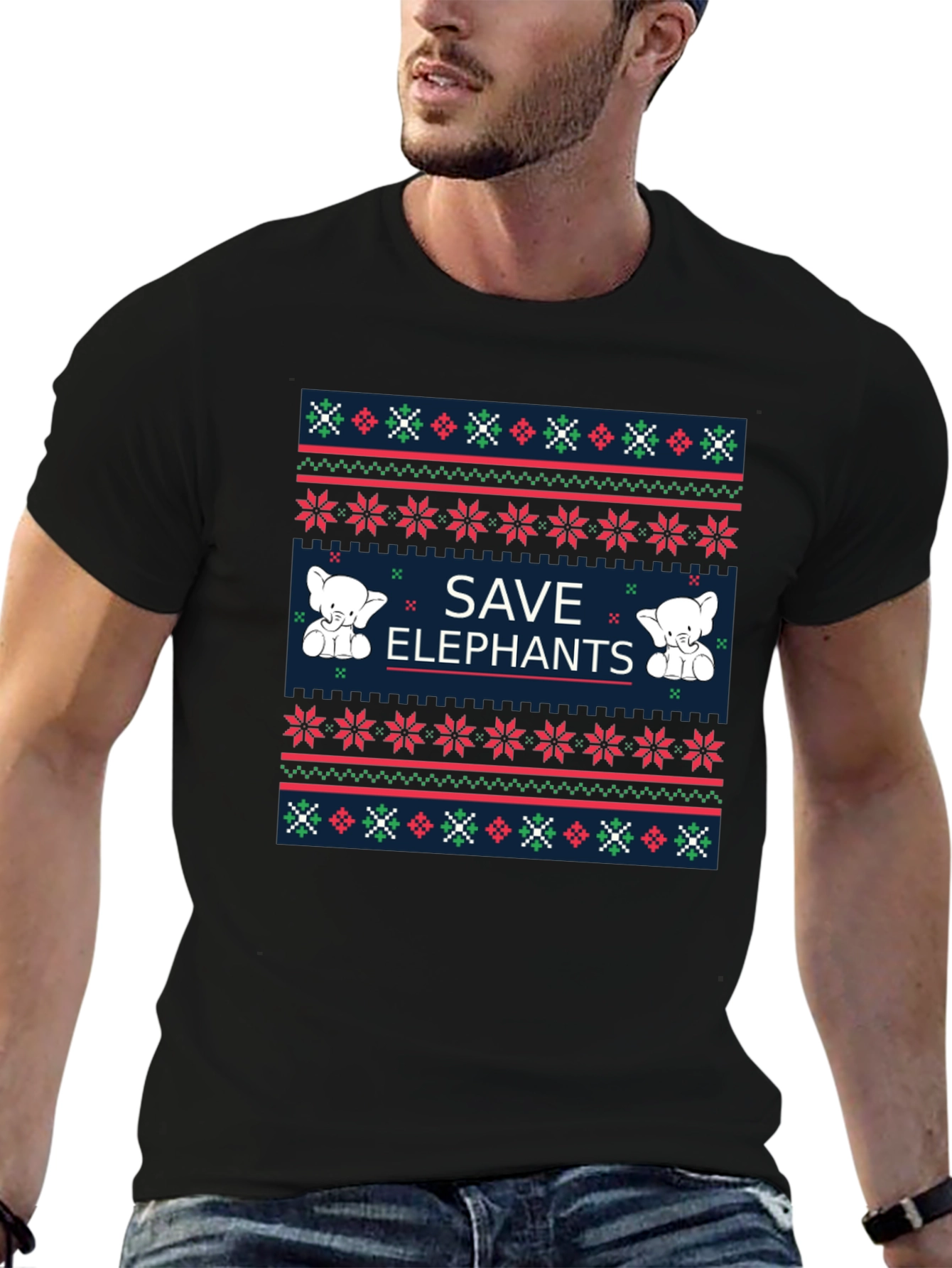 Save Elephants Graphic Tee - Ugly Christmas Sweater Style