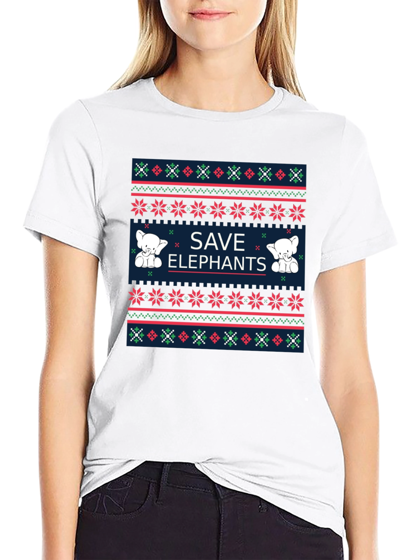 Save Elephants Graphic Tee - Ugly Christmas Sweater Style