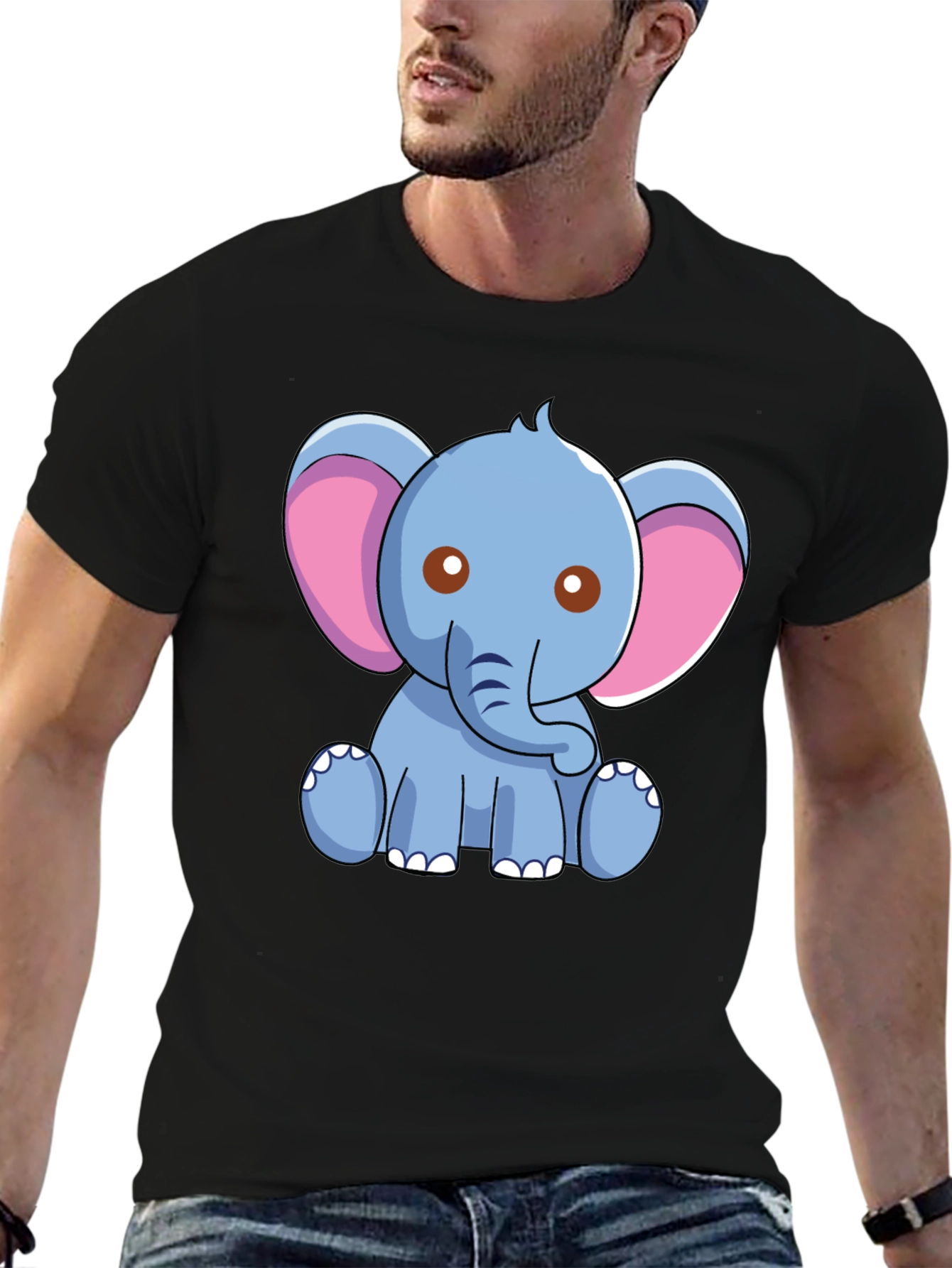 Cute Elephant Graphic Tee - Black Cotton Shirt