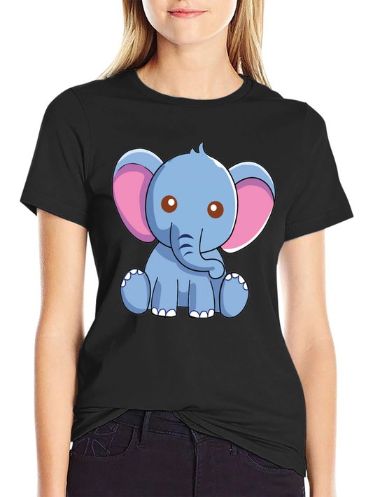 Cute Elephant Graphic Tee - Black Cotton Shirt