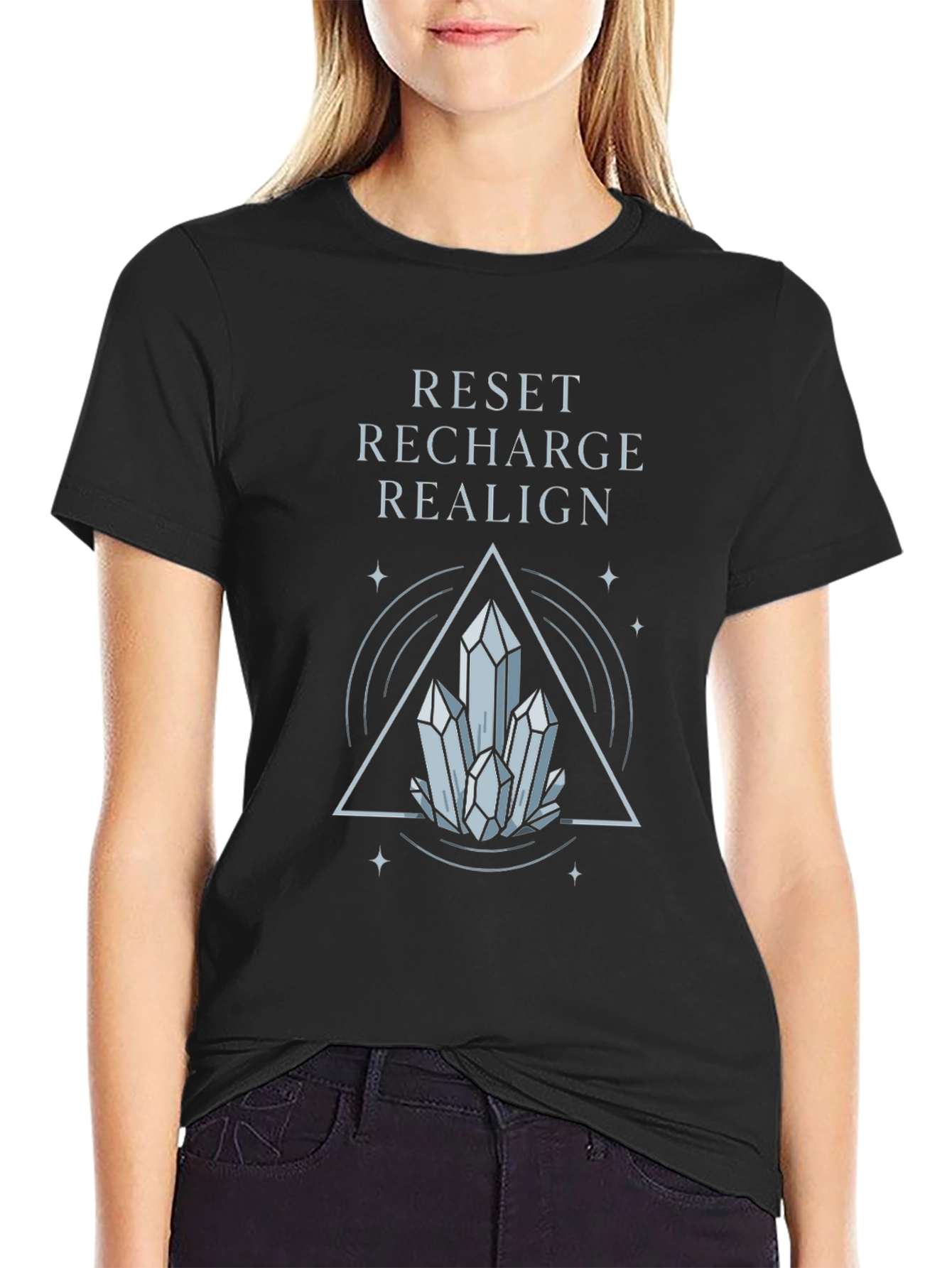 Reset Recharge Realign Crystal Graphic Tee - Black