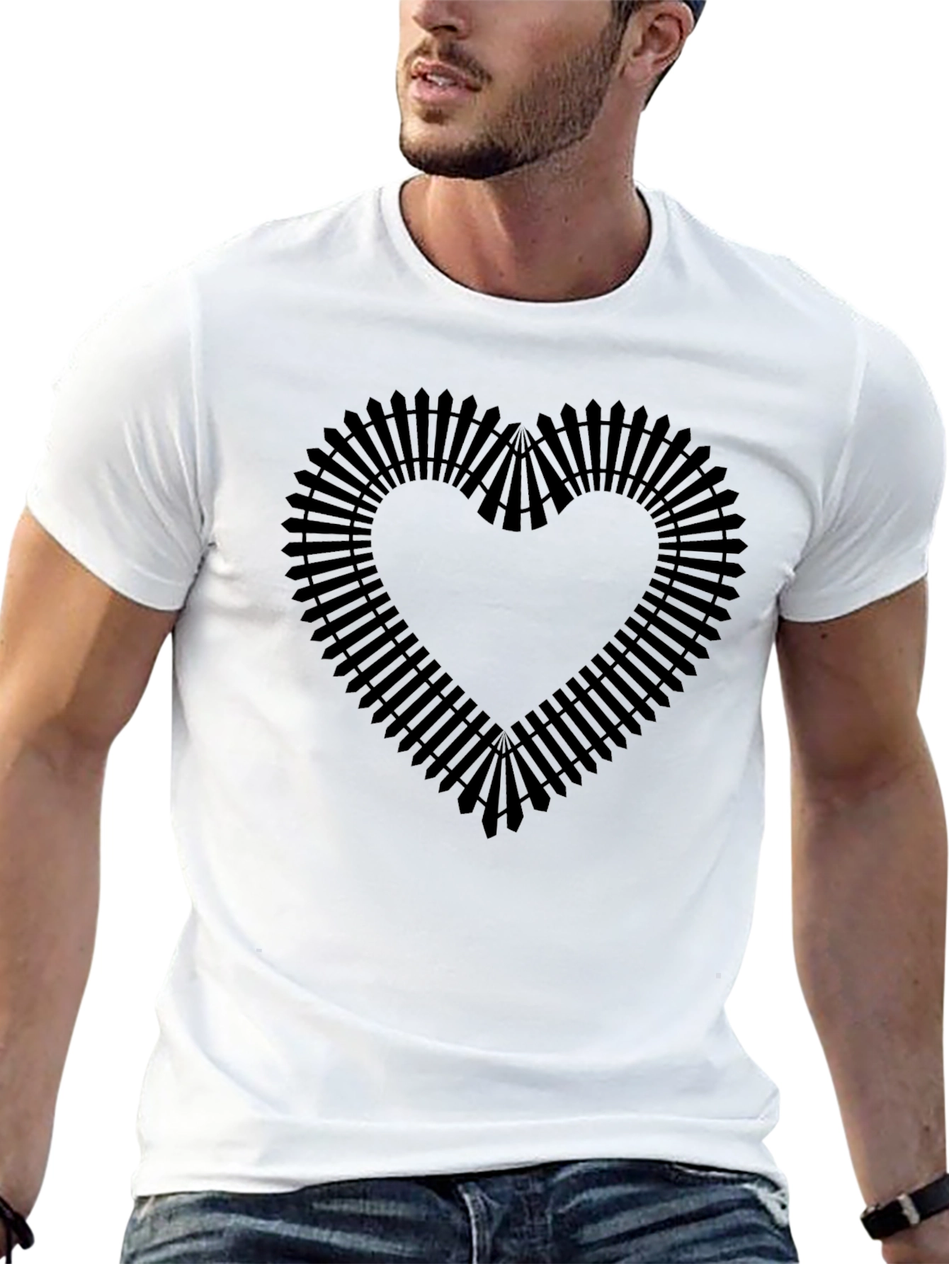 Railroad Heart Black T-Shirt - Unique Design