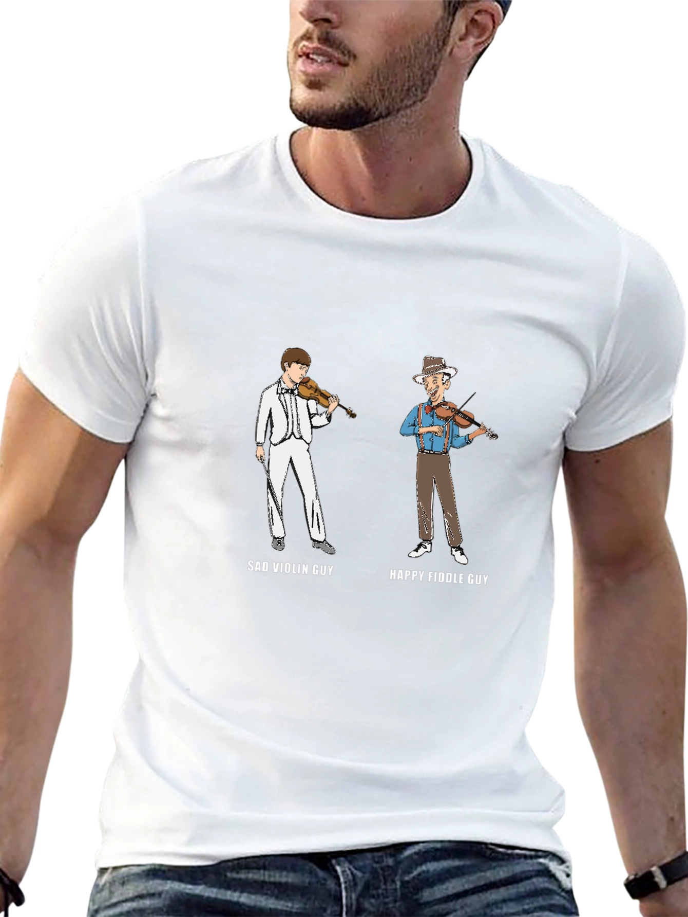 Sad Violin Guy vs. Happy Fiddle Guy Graphic Tee