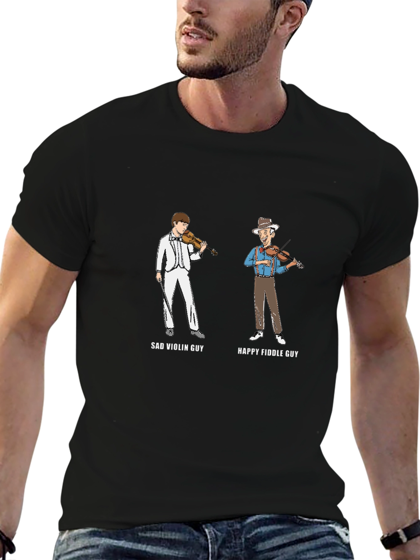Sad Violin Guy vs. Happy Fiddle Guy Graphic Tee