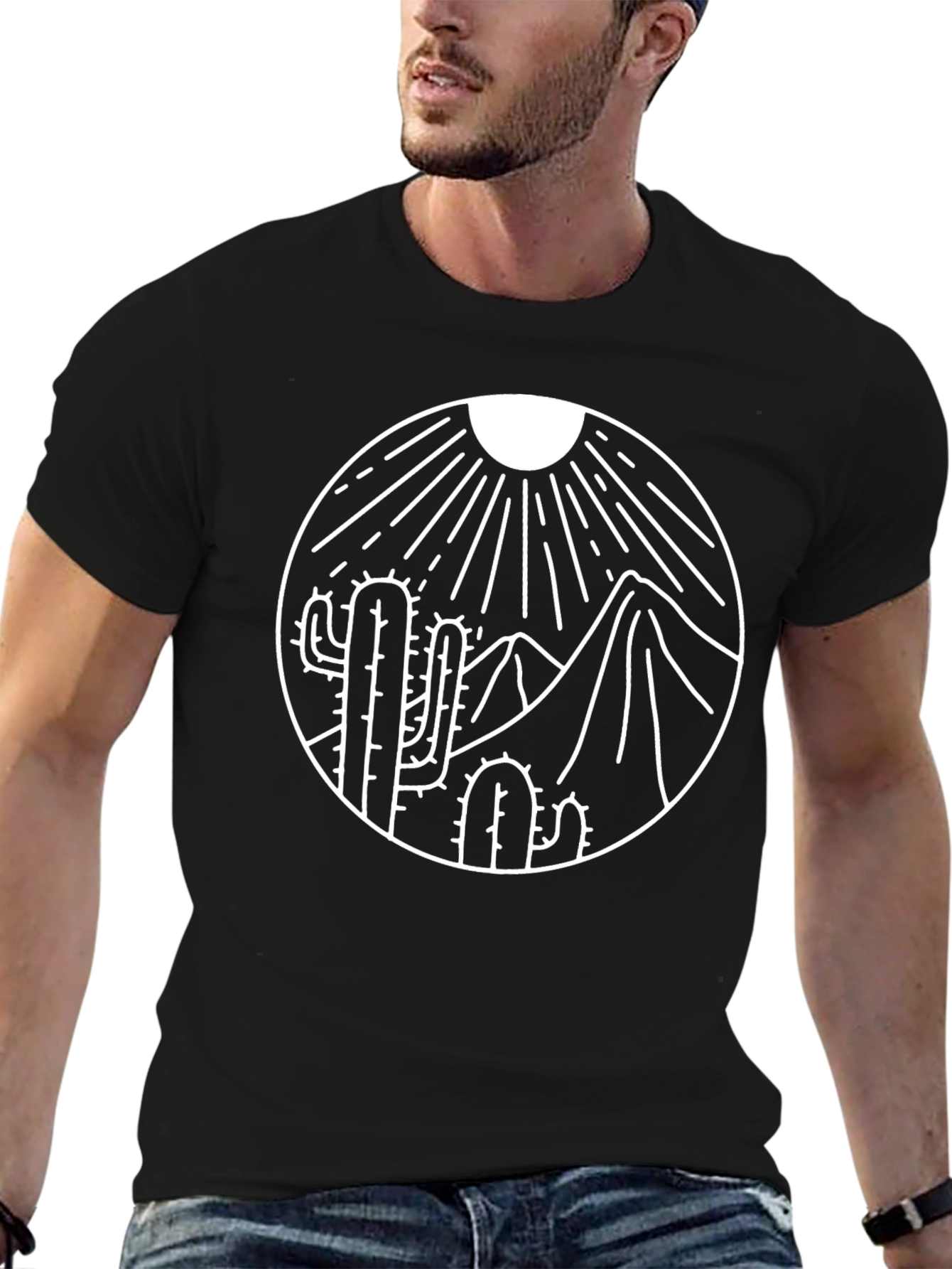 Desert Cactus Graphic Tee - Black Cotton Shirt