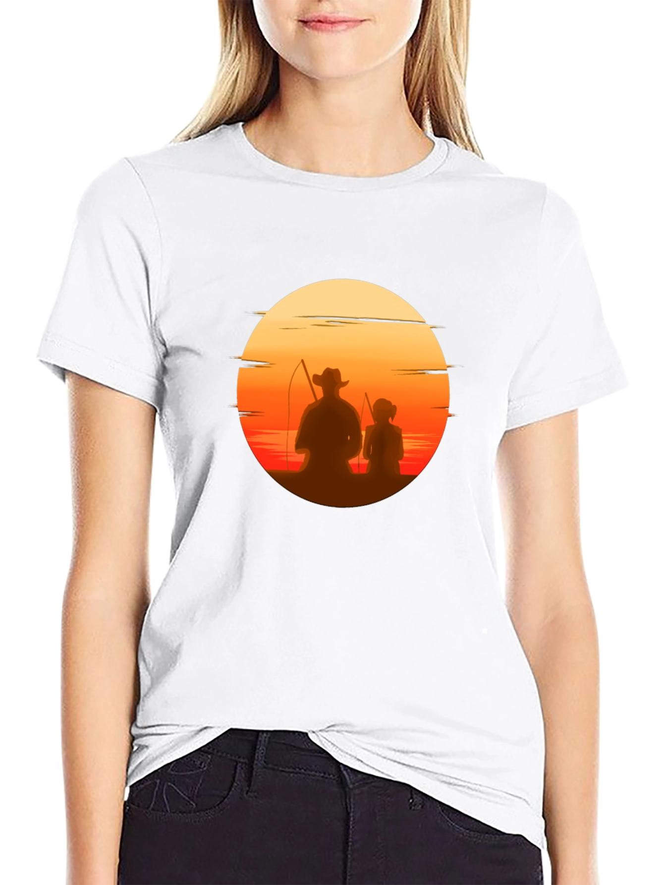 Sunset Fishing T-Shirt: Dad & Daughter Silhouette Tee