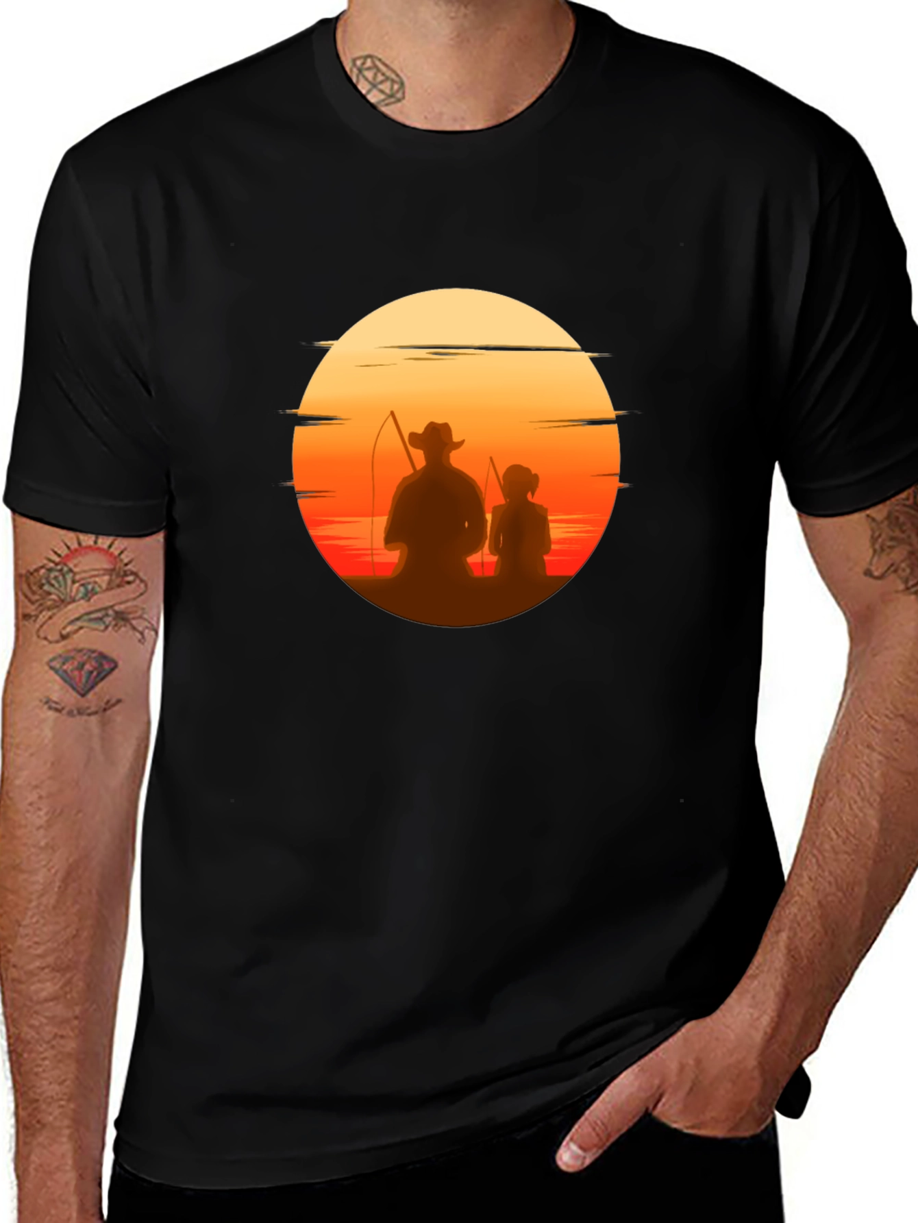 Sunset Fishing T-Shirt: Dad & Daughter Silhouette Tee
