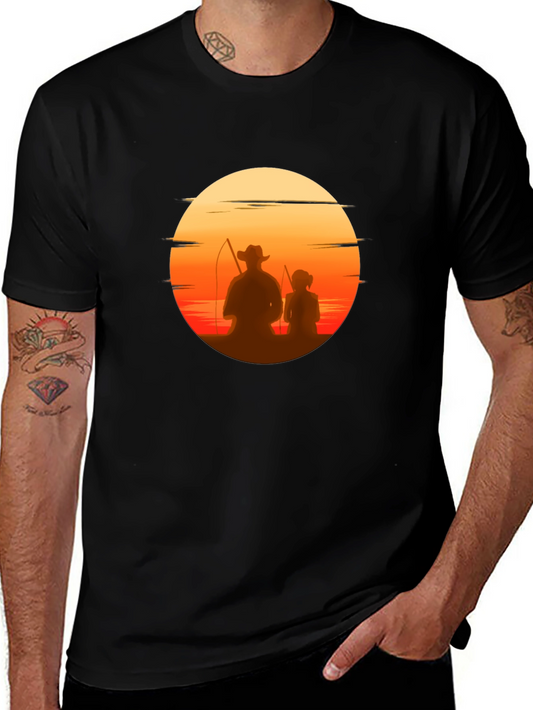 Sunset Fishing T-Shirt: Dad & Daughter Silhouette Tee