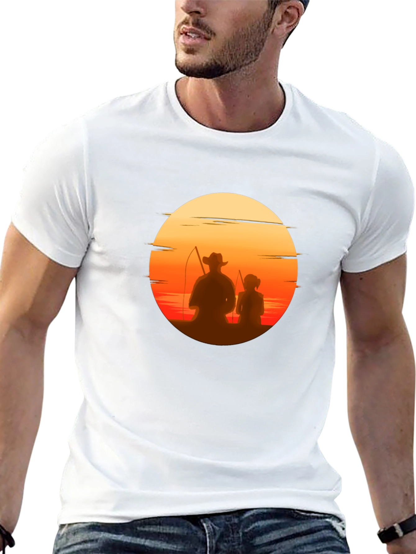 Sunset Fishing T-Shirt: Dad & Daughter Silhouette Tee