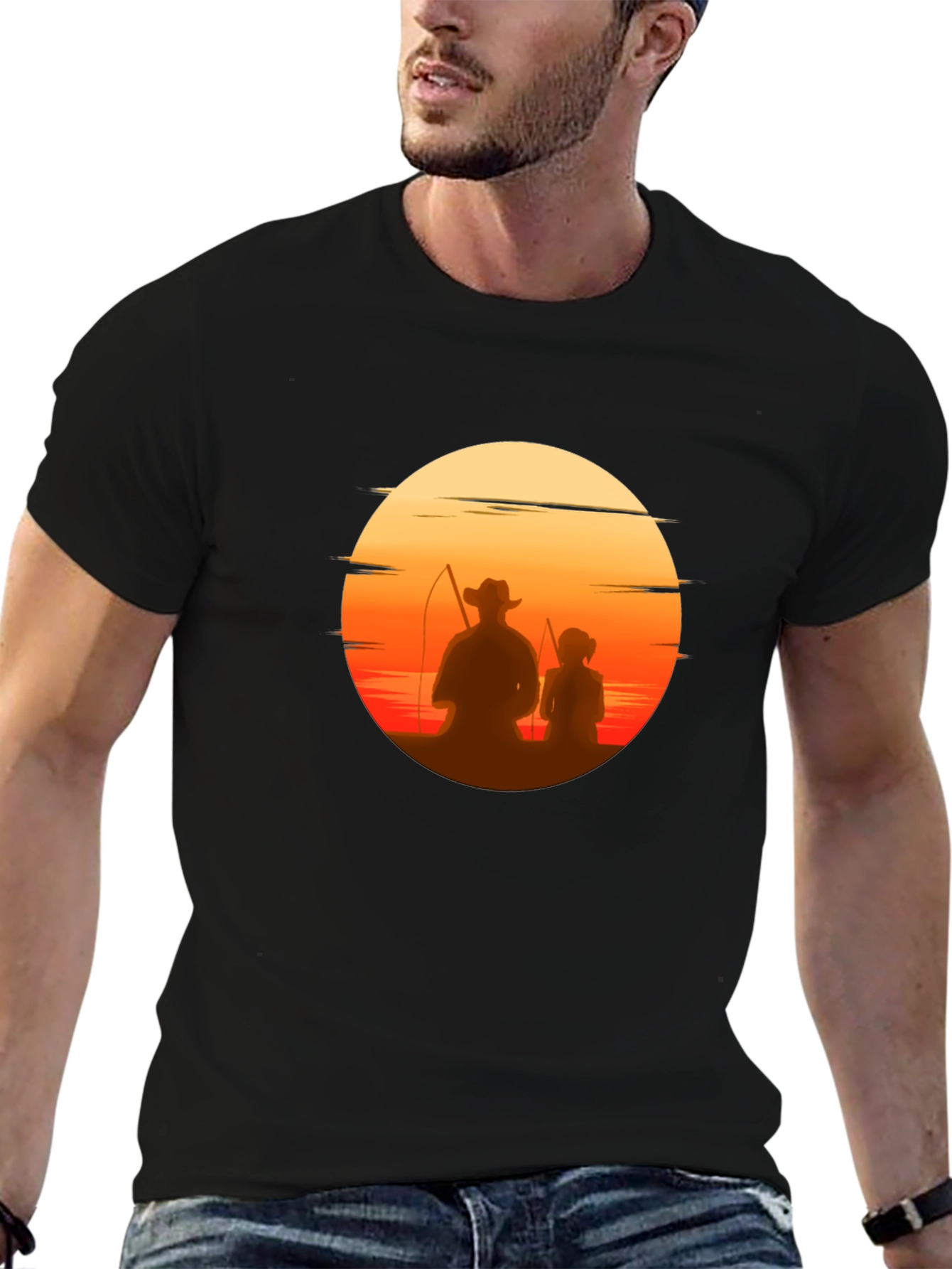 Sunset Fishing T-Shirt: Dad & Daughter Silhouette Tee
