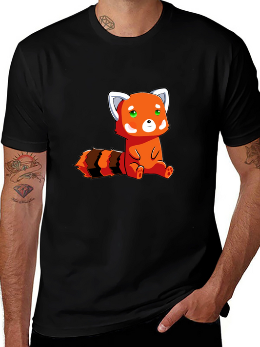 Cute Red Panda Graphic Tee - Black Cotton T-Shirt