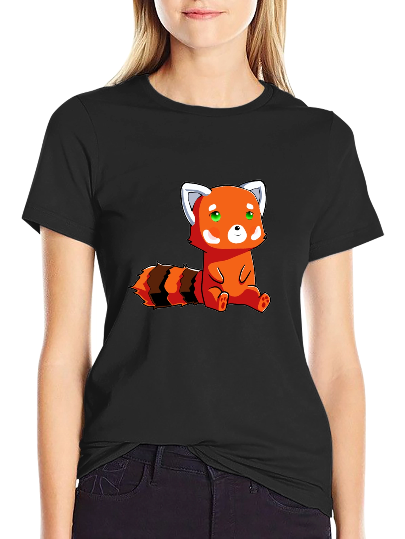 Cute Red Panda Graphic Tee - Black Cotton T-Shirt