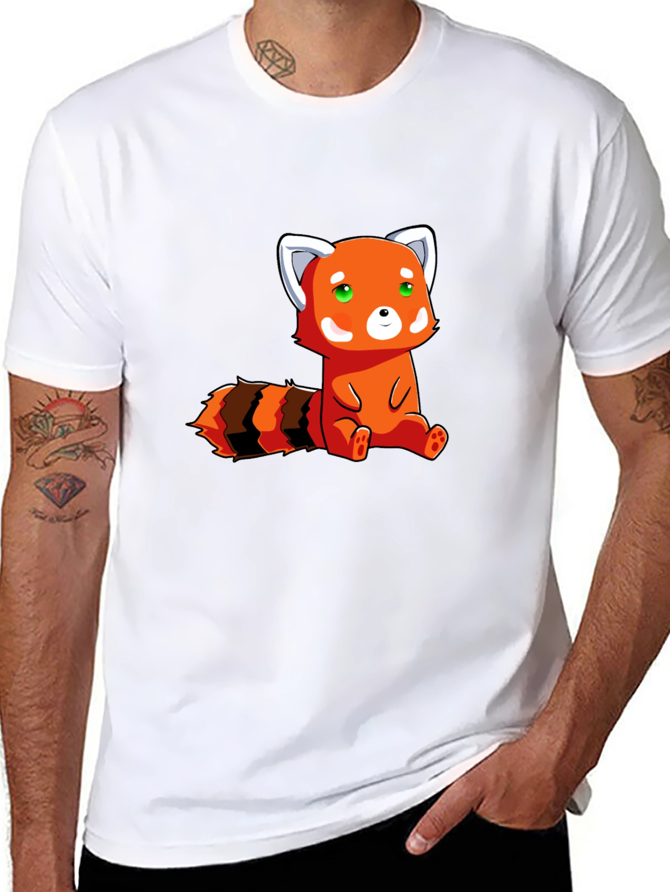 Cute Red Panda Graphic Tee - Black Cotton T-Shirt