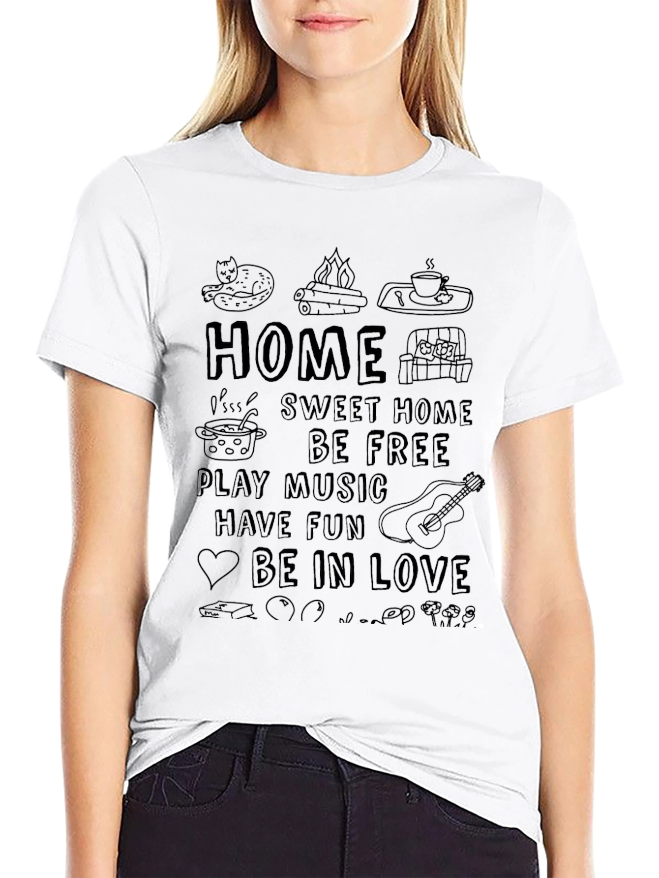 Cozy Home Vibes Black Graphic T-Shirt