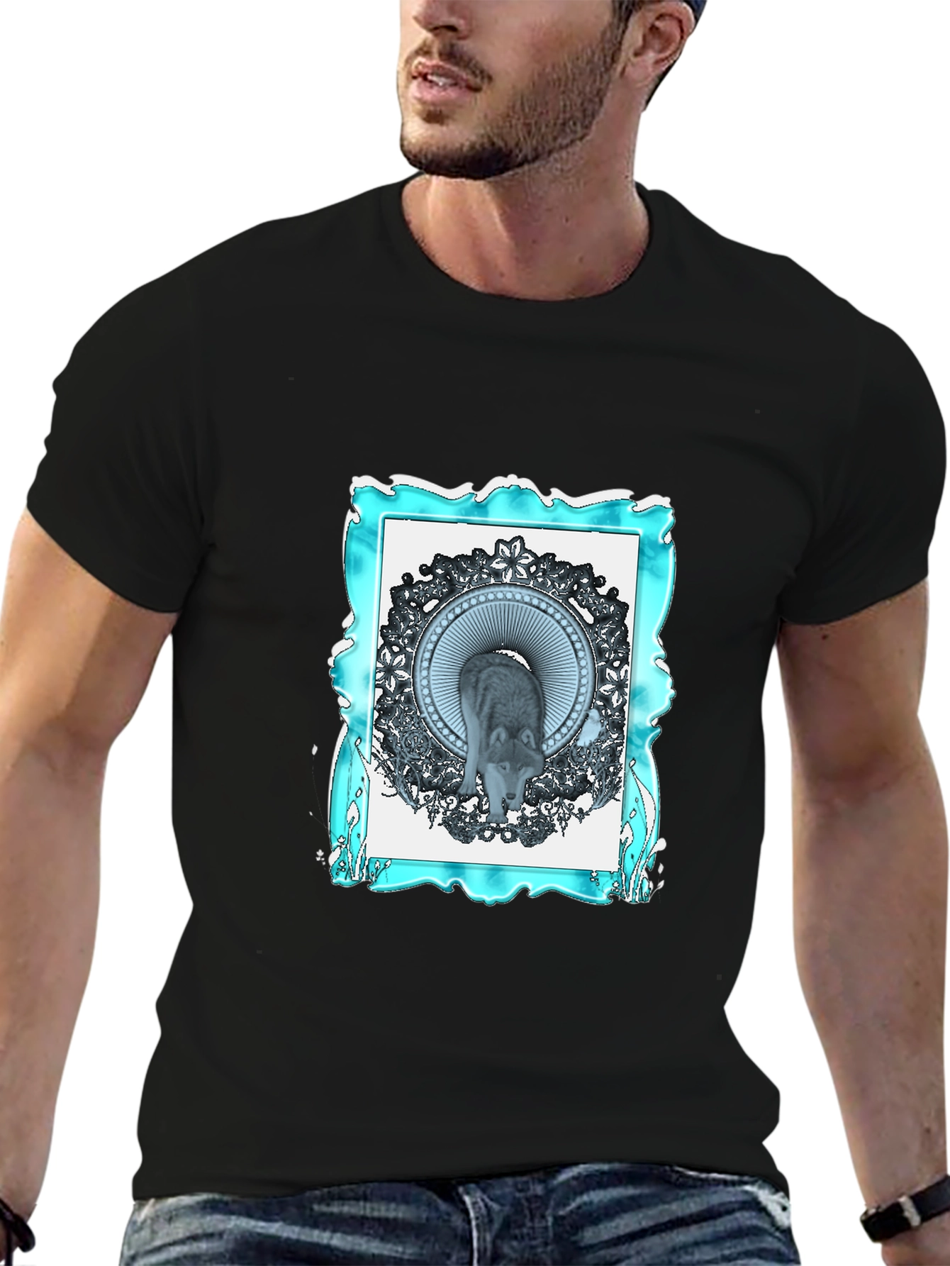 Wolf Mandala Graphic Black T-Shirt
