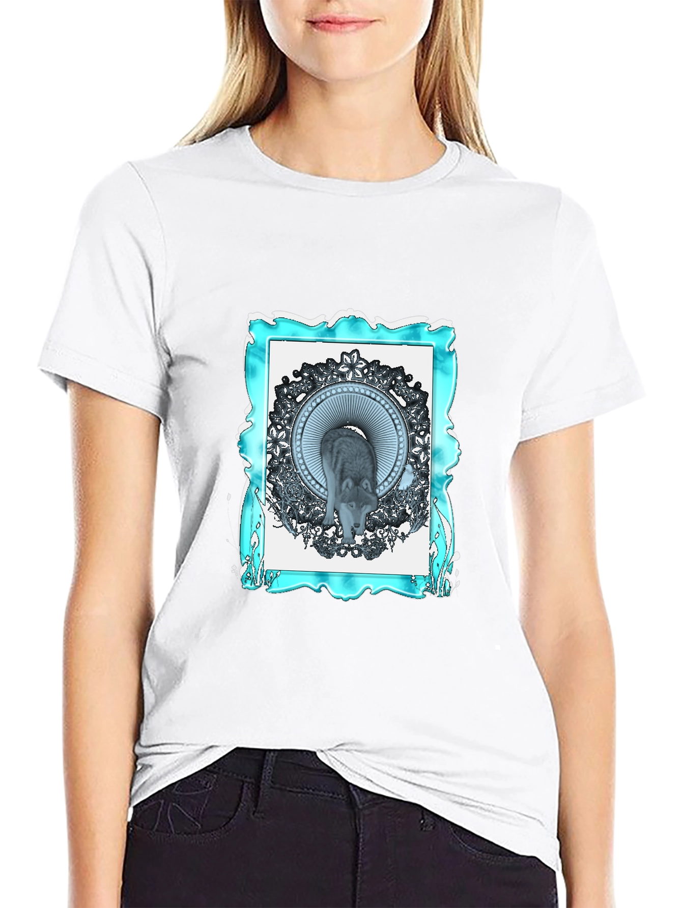 Wolf Mandala Graphic Black T-Shirt