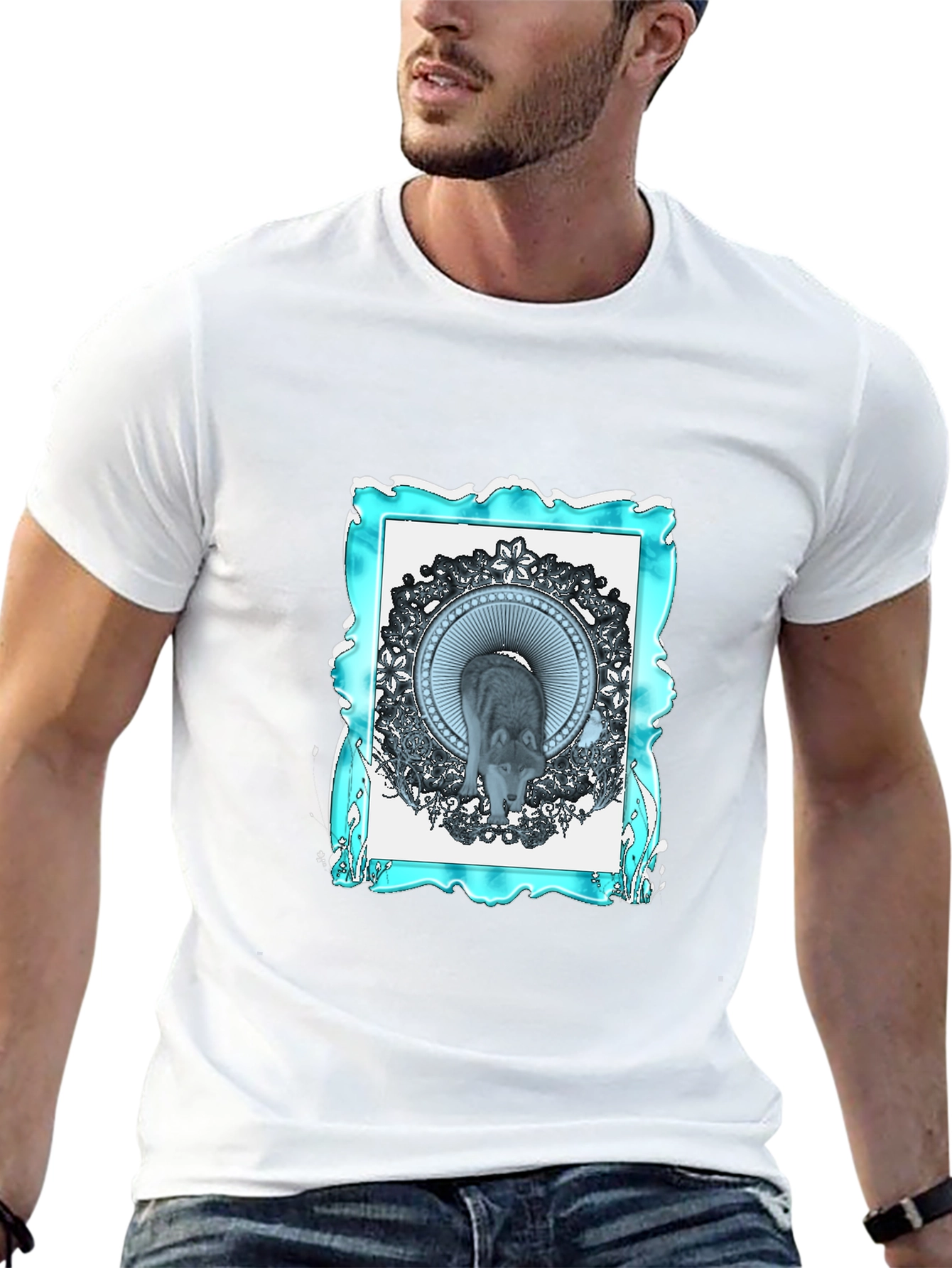 Wolf Mandala Graphic Black T-Shirt