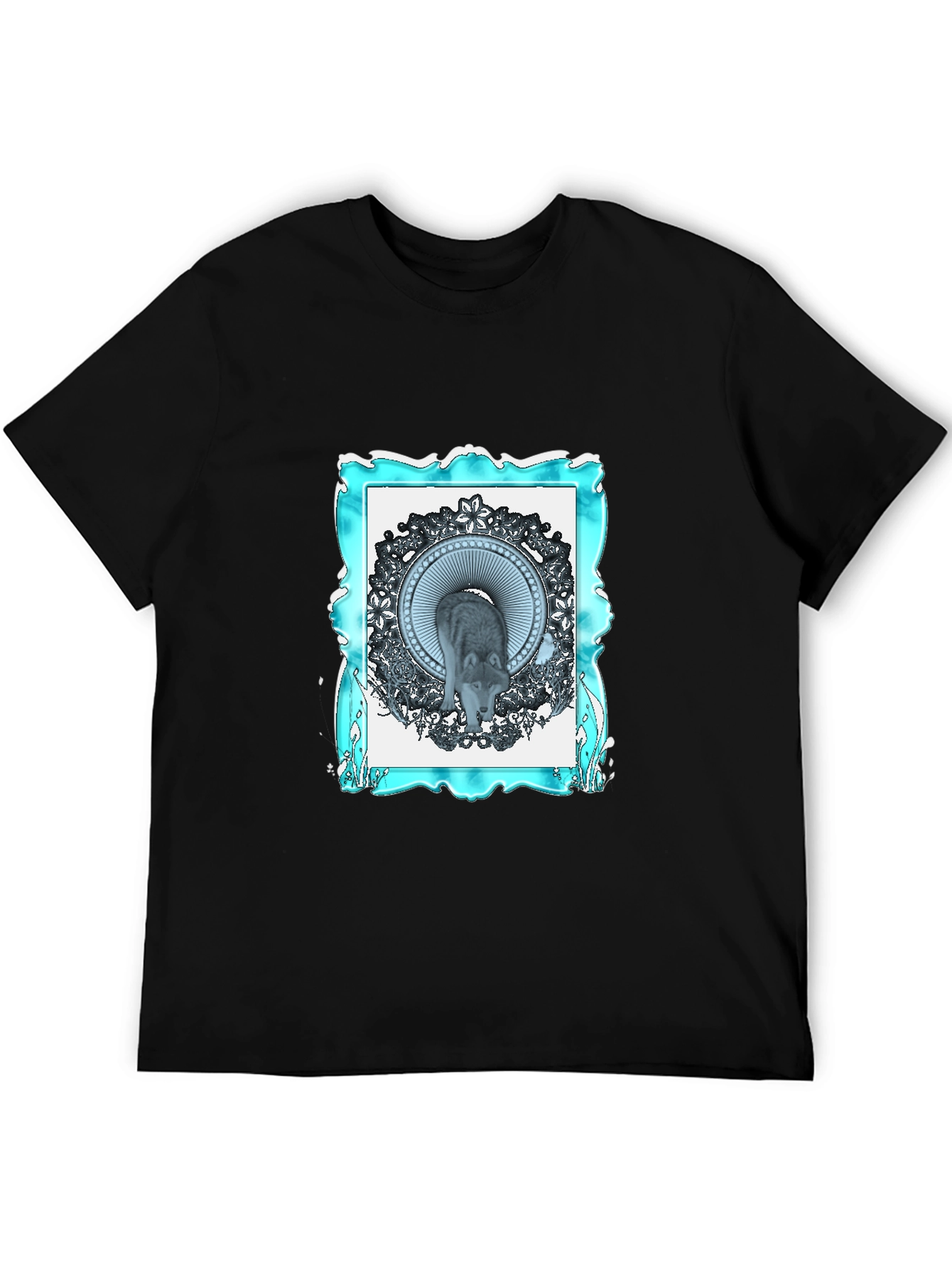 Wolf Mandala Graphic Black T-Shirt
