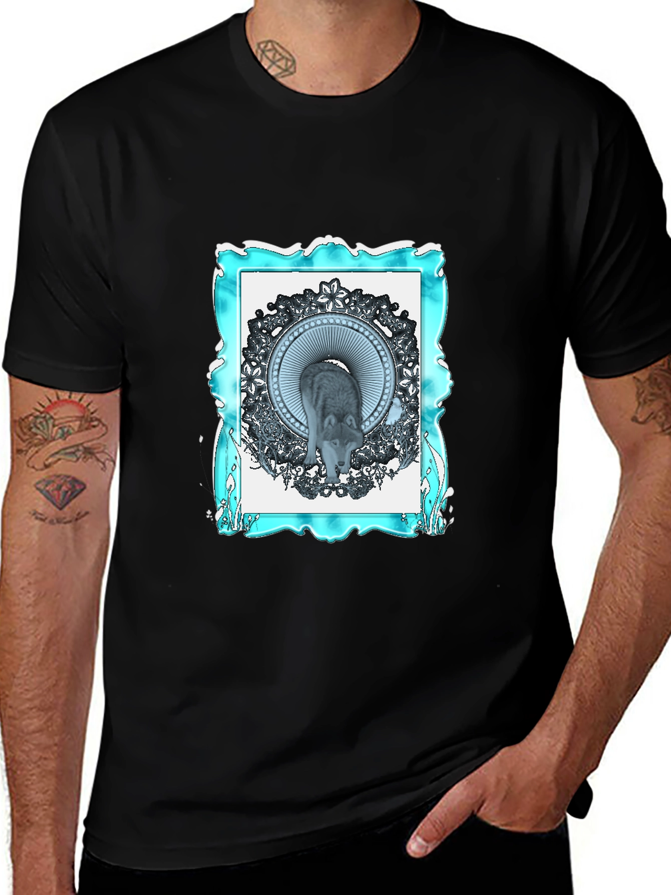 Wolf Mandala Graphic Black T-Shirt