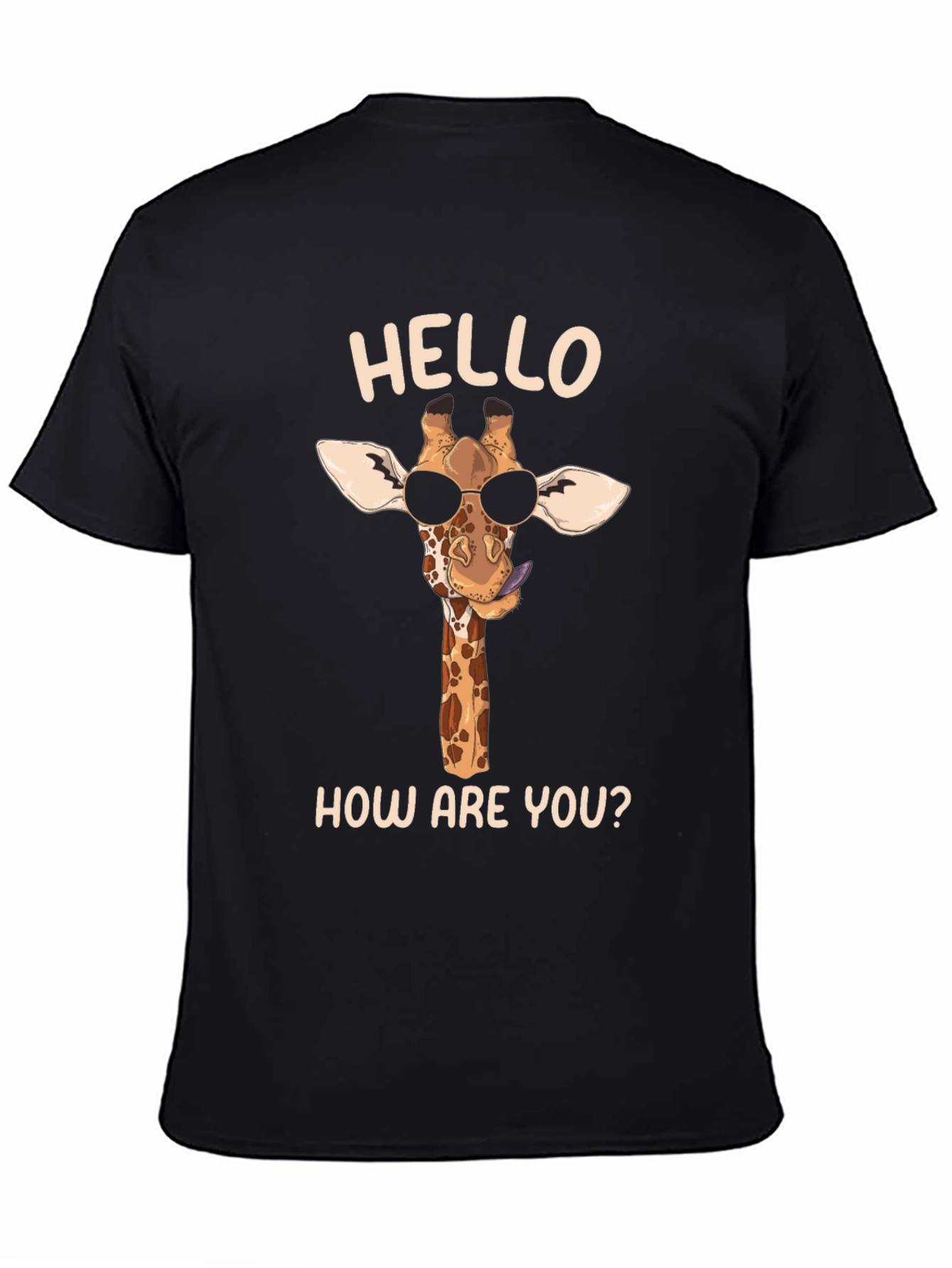 Cool Giraffe Tee: Hello How Are You? Black Shirt