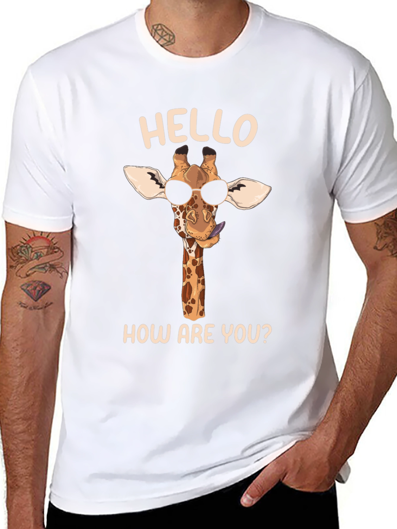 Cool Giraffe Tee: Hello How Are You? Black Shirt